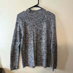 Studio Works Black and White Crewneck Sweater with Ribbed Collar